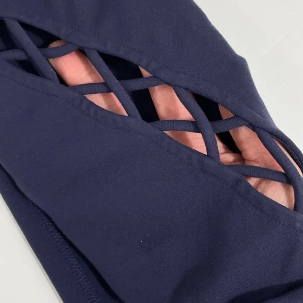 Alo Yoga Entwine Leggings Size XS Rich‎ Navy Blue Cut Out Mid Rise Athletic